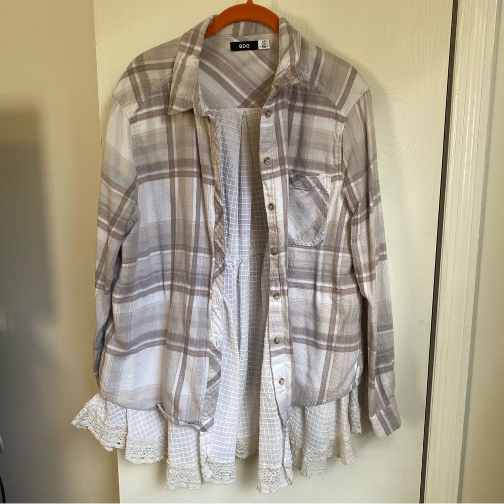 BDG Urban Outfitters Plaid and Lace Button Down